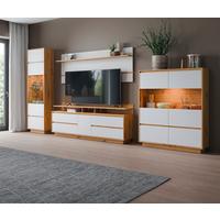 Wohnwand 5 -Teilig. Foggia Eichefarben/Weiß - Eichefarben/Weiß, Trend, Holzwerkstoff (360,5/207,3/40cm)