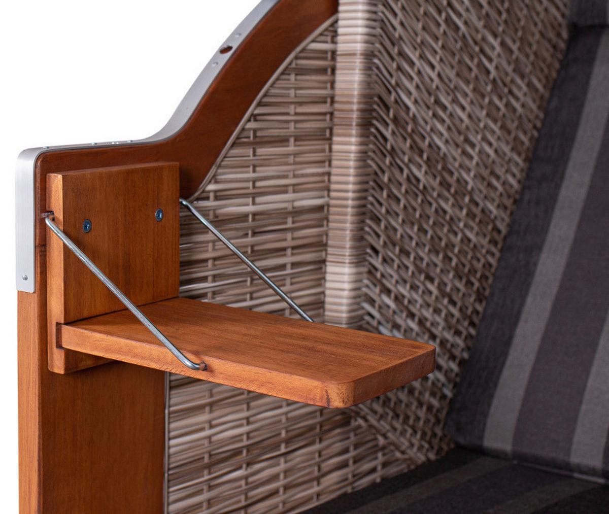 Strandkorb Ostsee Devries 2-Sitzer - Braun/Grau, Basics, Holz/Kunststoff (140/160/80cm) - Gardenson