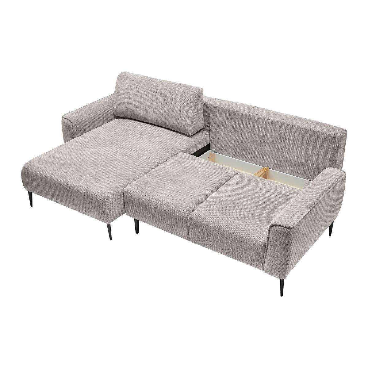 Rohová sedačka CUSTOM, ľavá, svetlosivá ženilka - čierna/svetlosivá, Modern, kov/textil (164/85/255cm) - Mömax