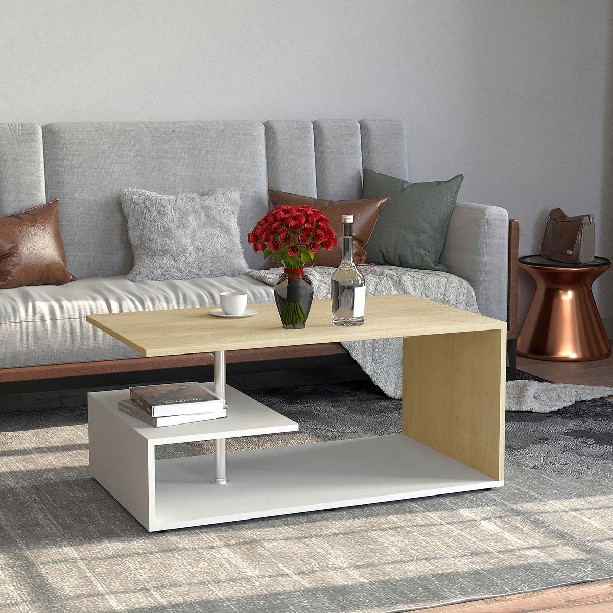 Couchtisch Maliso Weiß Honigeiche Dekor - Honigeiche/Schwarz, Design, Holzwerkstoff/Kunststoff (91/53/42cm) - MID.YOU