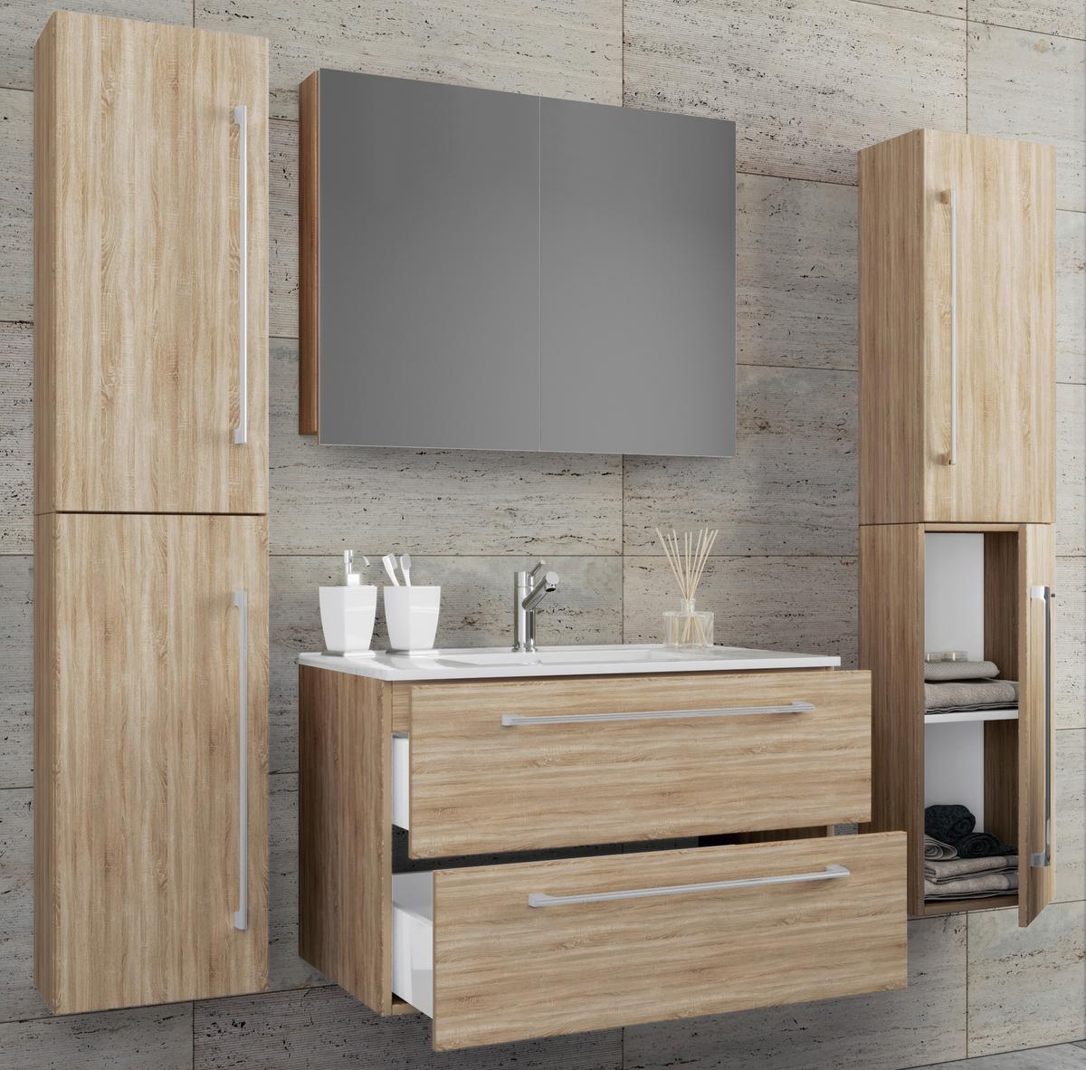 Badezimmer Badinos 5-Teilig Sonoma Eiche B: 126 cm - Weiß/Sonoma Eiche, MODERN, Keramik/Holzwerkstoff (127cm) - MID.YOU