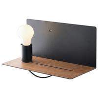 Wandleuchte Flash 1-Flammig Kippschalter + USB-Anschluss - Eichefarben/Schwarz, Basics, Metall (15/33/18cm)