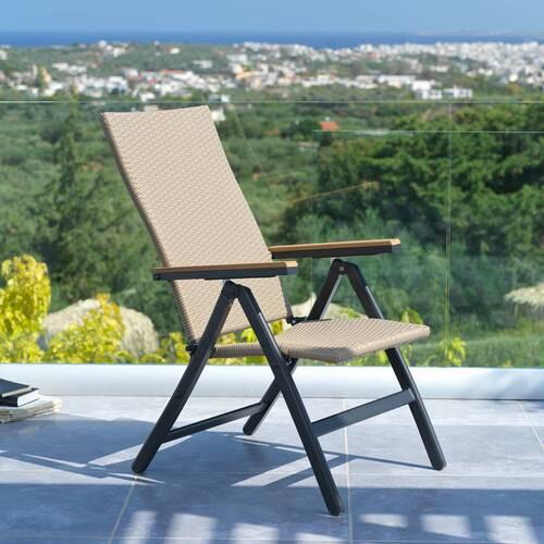 Gartensessel Klappbar Paula Aluminium, Kunststoff - Schwarz/Braun, MODERN, Kunststoff/Metall (58/105/64cm) - Beldano
