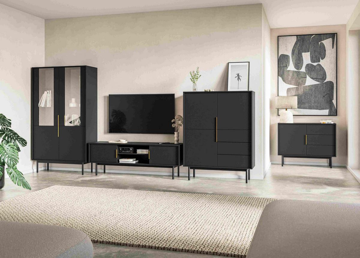TV díl AVIV - černá/barvy zlata, Design, kov/kompozitní dřevo (154/53,5/39cm) - MID.YOU