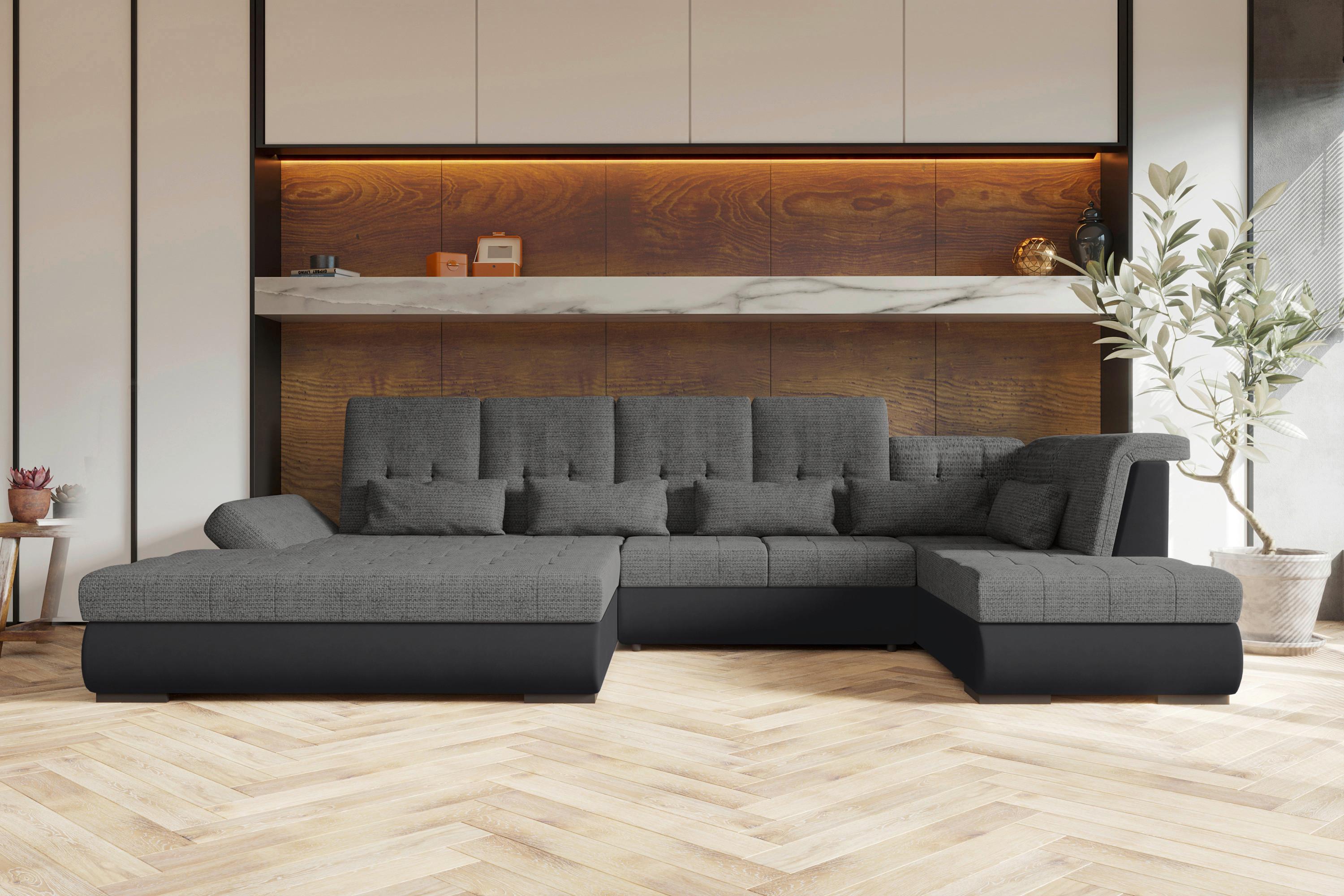 Wohnlandschaft Madera Anthrazit B: 358 cm - Anthrazit/Schwarz, KONVENTIONELL, Kunststoff/Textil (190/358/212cm)