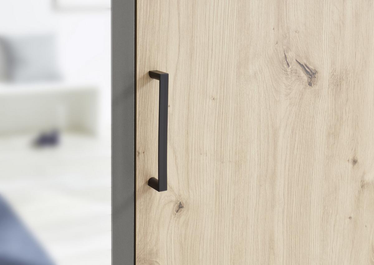 Drehtürenschrank Mit Spiegel + Laden 120 cm Chicago, Eiche - Eichefarben/Anthrazit, Basics, Glas/Holzwerkstoff (120/196/53,5cm) - MID.YOU
