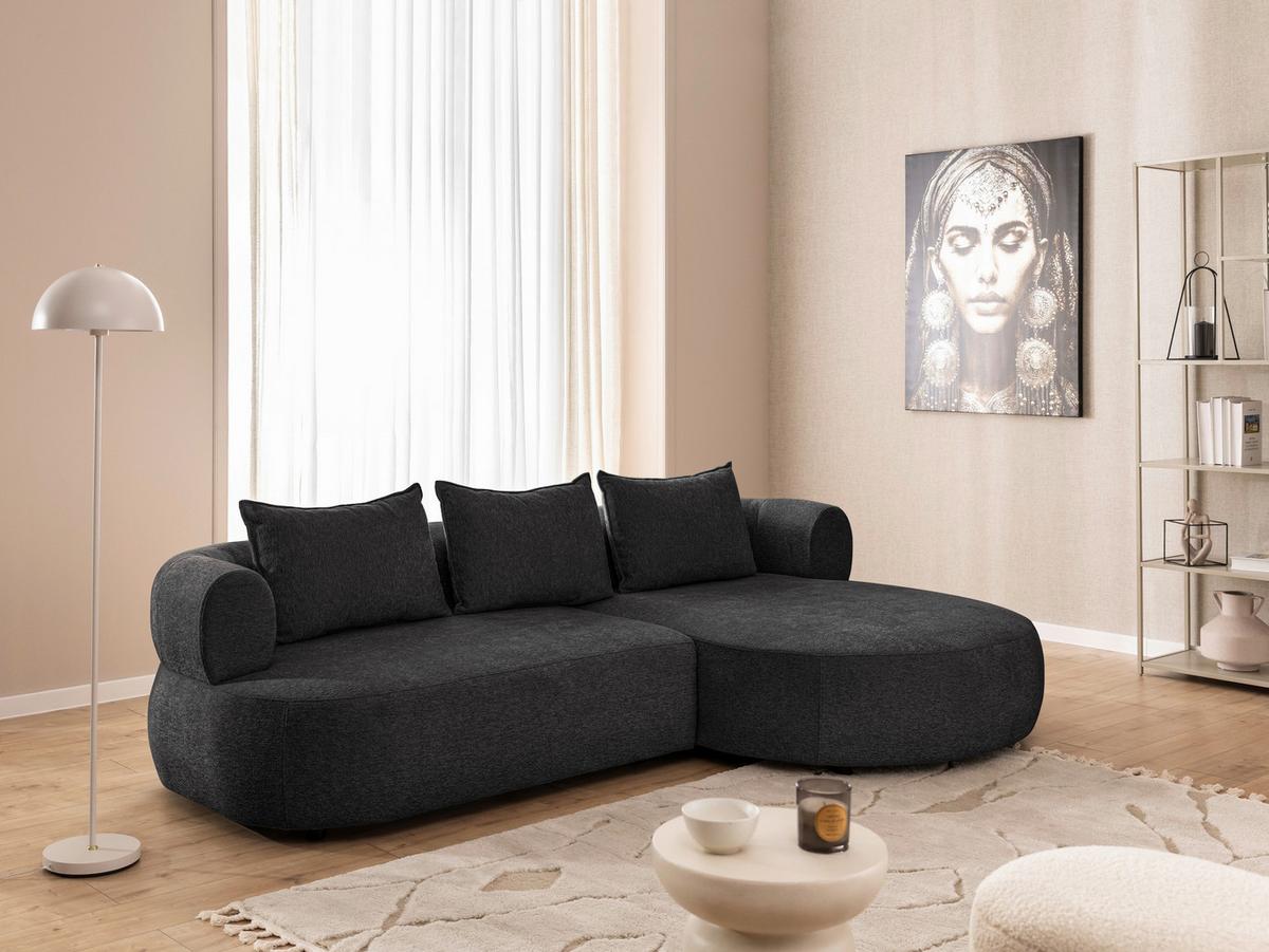 Ecksofa Ferro Schwarz S: 256x156 cm - Schwarz, Design, Textil (256/156cm) - Livetastic