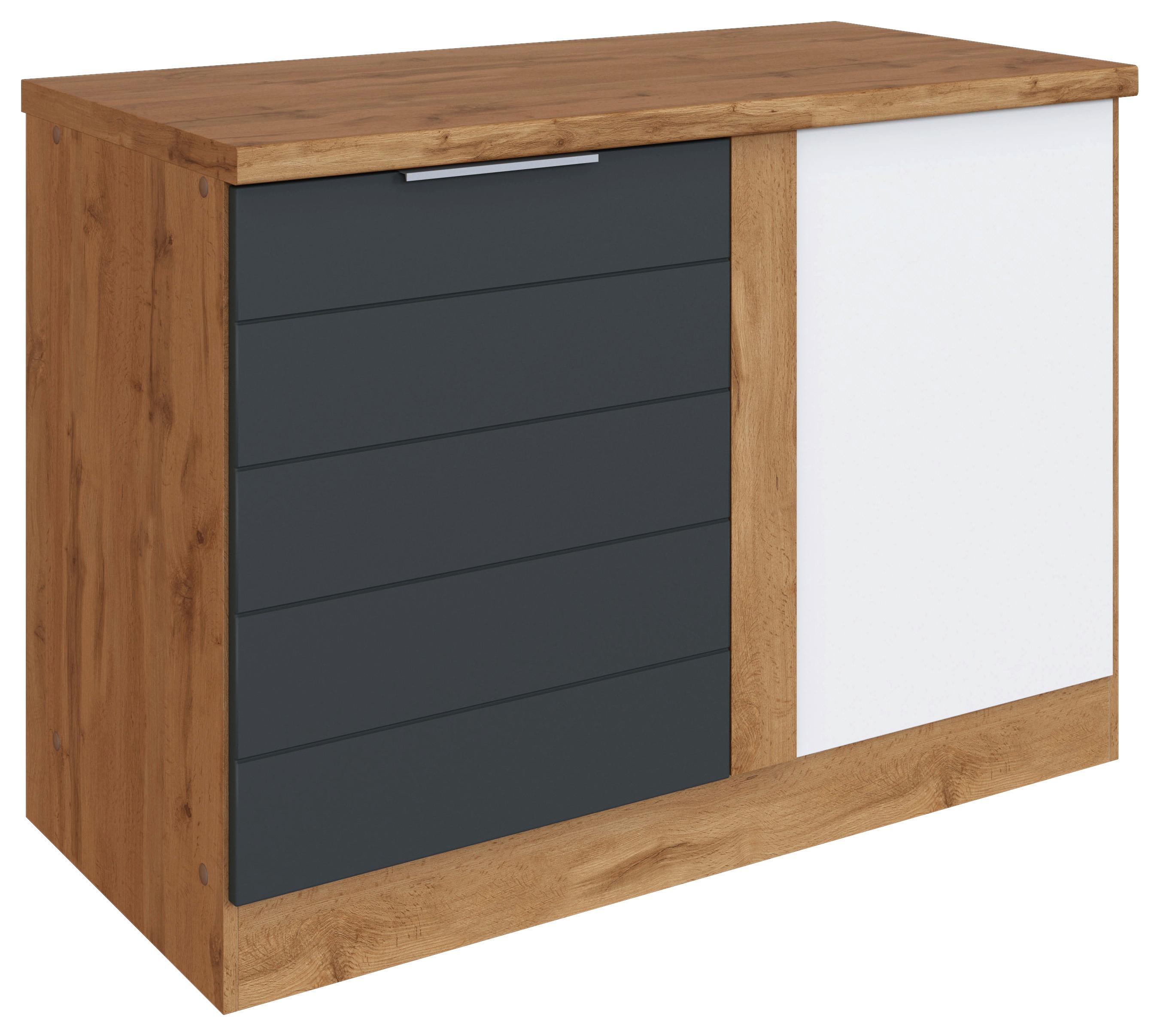 Eckunterschrank Florenz B: 120 cm Grau/Eiche Dekor 1 Tür - Eiche Wotan/Grau, Design, Holzwerkstoff (120/86/60cm) - Held