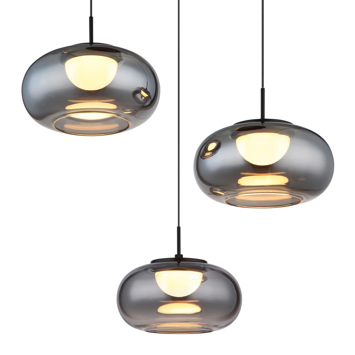 LED-Hängeleuchte 15744-3h Quintara - Schwarz, Design, Glas/Metall (49/80-150cm) - Globo