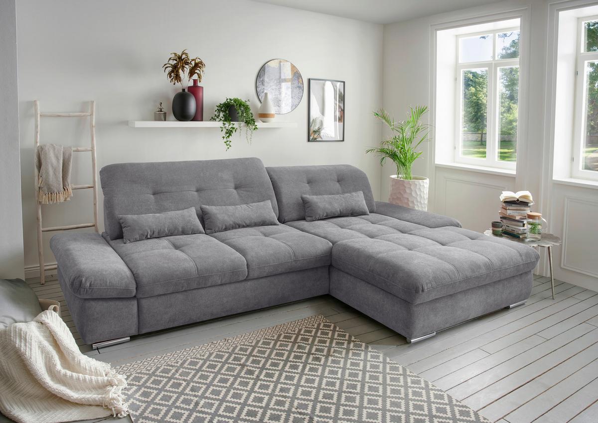 Ecksofa Dalida Dunkelgrau S: 300x196cm - Chromfarben/Dunkelgrau, MODERN, Textil (300/196cm) - Livetastic