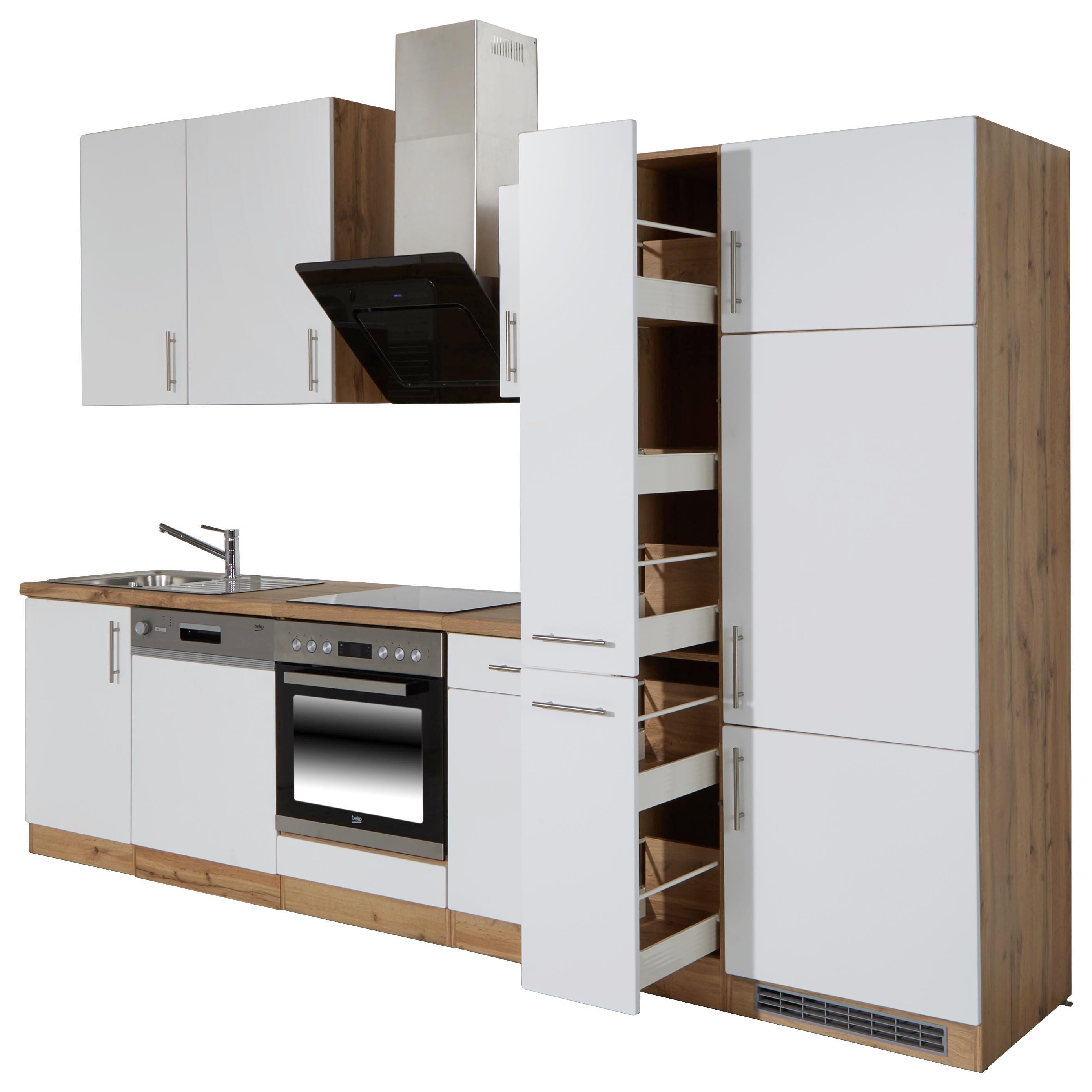 Küchenblock Stella 310cm Weiß - Eichefarben/Weiß, Holzwerkstoff (310cm)