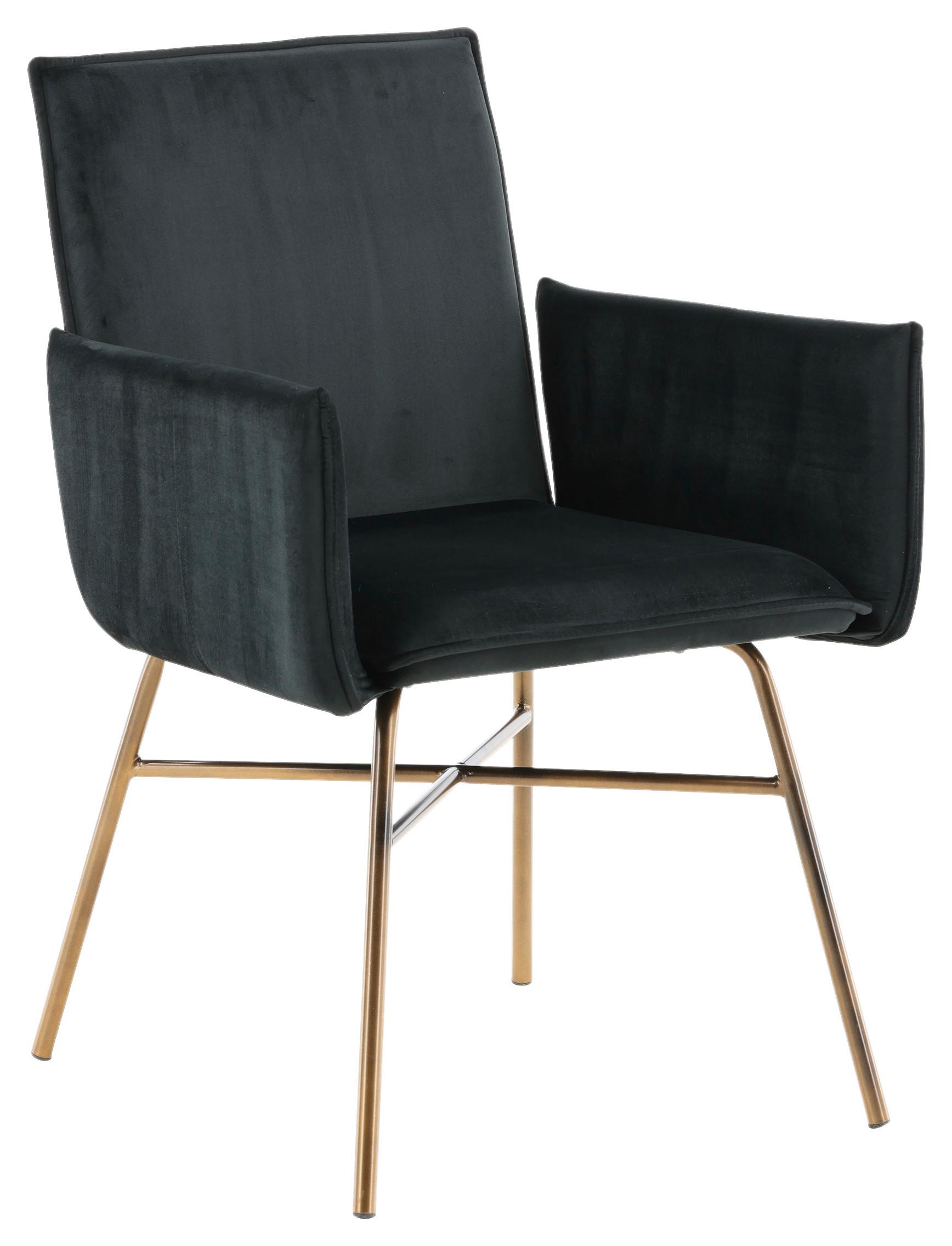 Stuhl Petra - Messingfarben/Schwarz, Design, Textil/Metall (57/87/60cm) - Livetastic