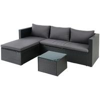 Loungegarnitur 3-Tlg. Bergen Stahl/Polyrattan mit Kissen - Dunkelgrau/Schwarz, MODERN, Glas/Kunststoff