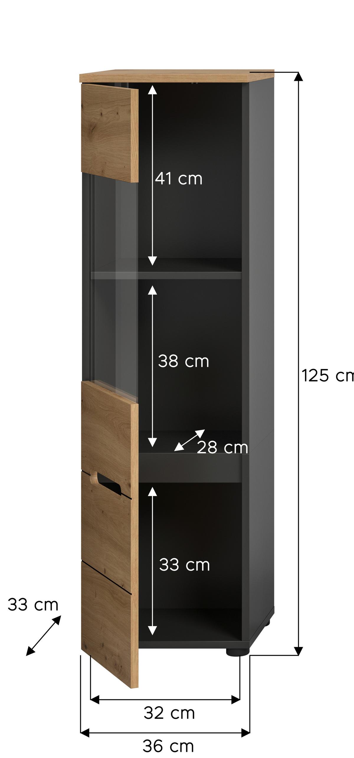 VITRINE Canu Eiche Dekor B: 36cm - Schwarz/Eiche Artisan, Design, Holzwerkstoff (36/125/33cm) - Livetastic
