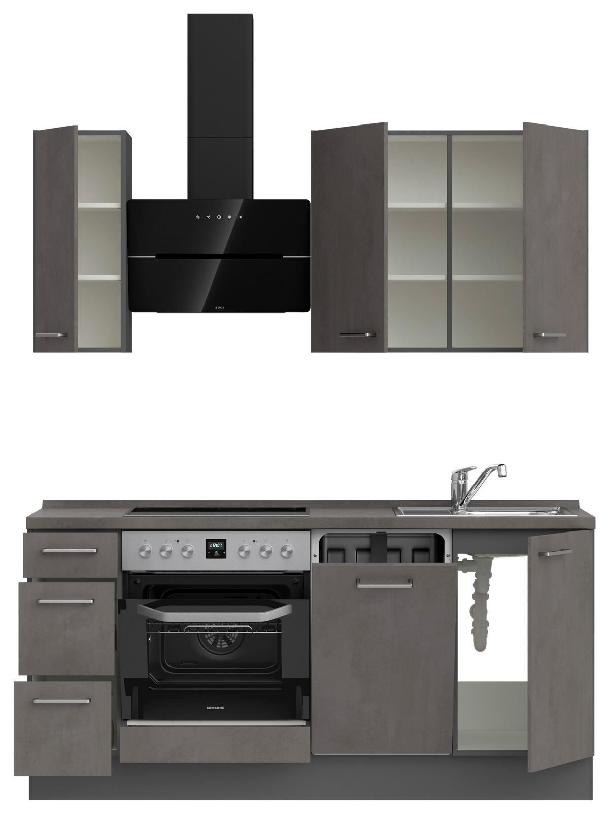 KUCHYNSKÝ BLOK BEZ SPOTREBIČO RIVA HIGH-LINE, H1 LINKS - farba ušľachtilej ocele/bridlicová, Modern, kov/kompozitné drevo (180cm) - Nobilia