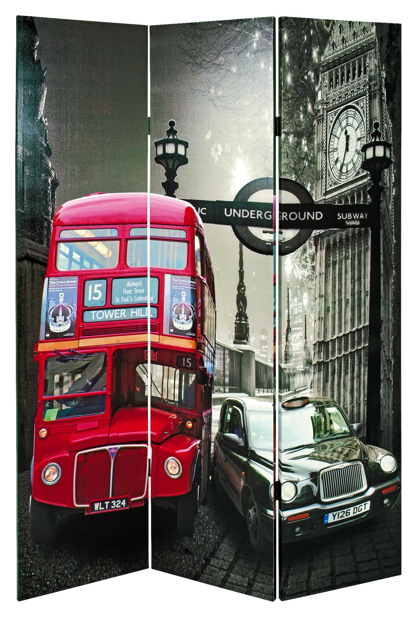 Paravent Jasmin B: 120 cm London - Multicolor, MODERN, Holz/Textil (120/180/3cm)