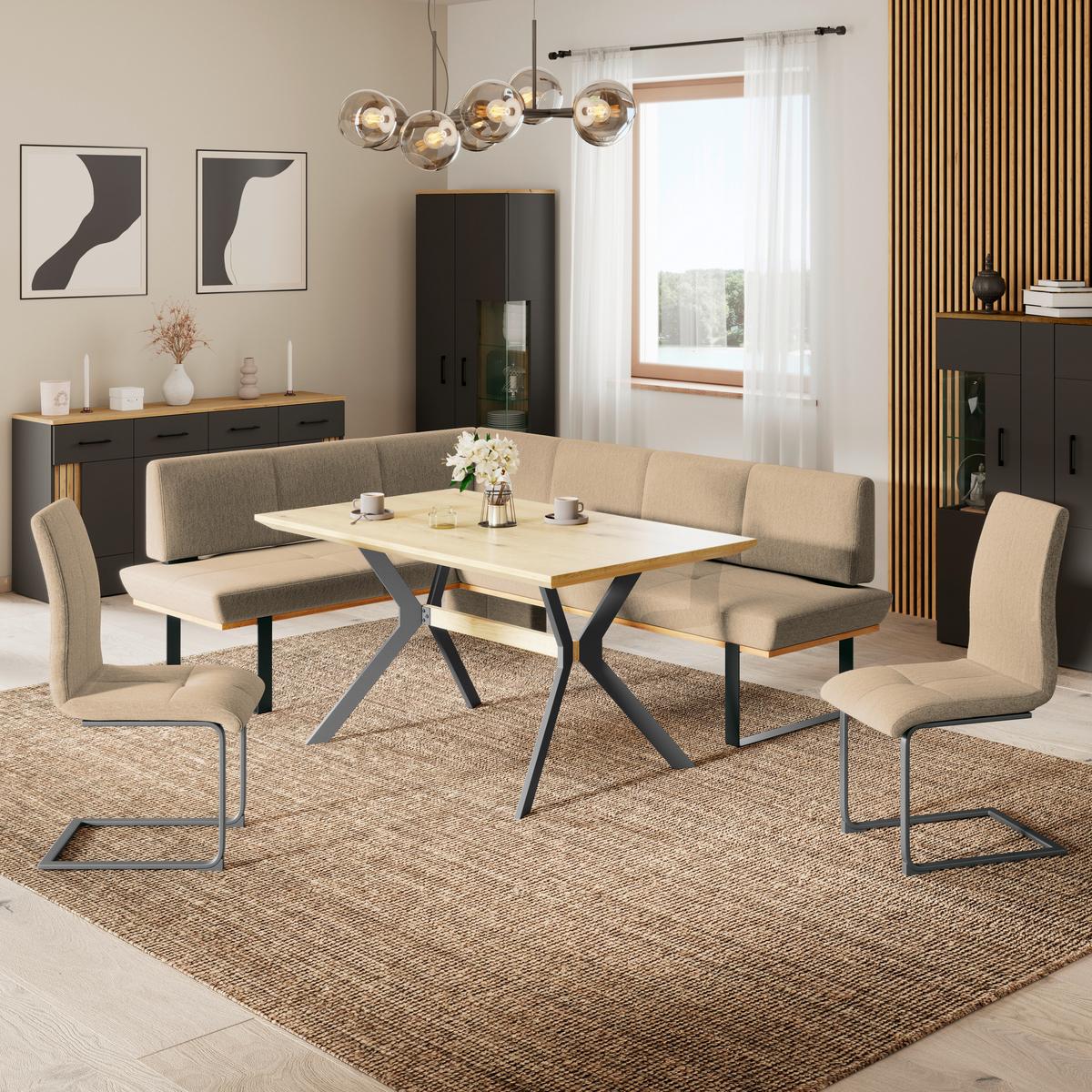 Eckbank Tristan Webstoff beige, S:175x225cm - Beige/Schwarz, MODERN, Holz/Textil (175/225cm) - James Wood