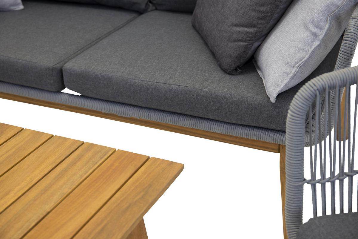 Loungegarnitur 4-Tlg Chania Holz/Metall/Textil mit Kissen - Grau/Akaziefarben, KONVENTIONELL, Holz/Textil (164/75null) - Gardenson