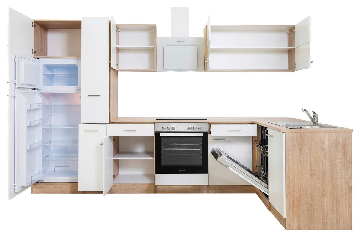 Eckküche Economy mit Geräten 172 cm Weiß/Eichefarben - Eichefarben/Weiß, Basics, Glas/Holzwerkstoff (310/172cm) - Respekta
