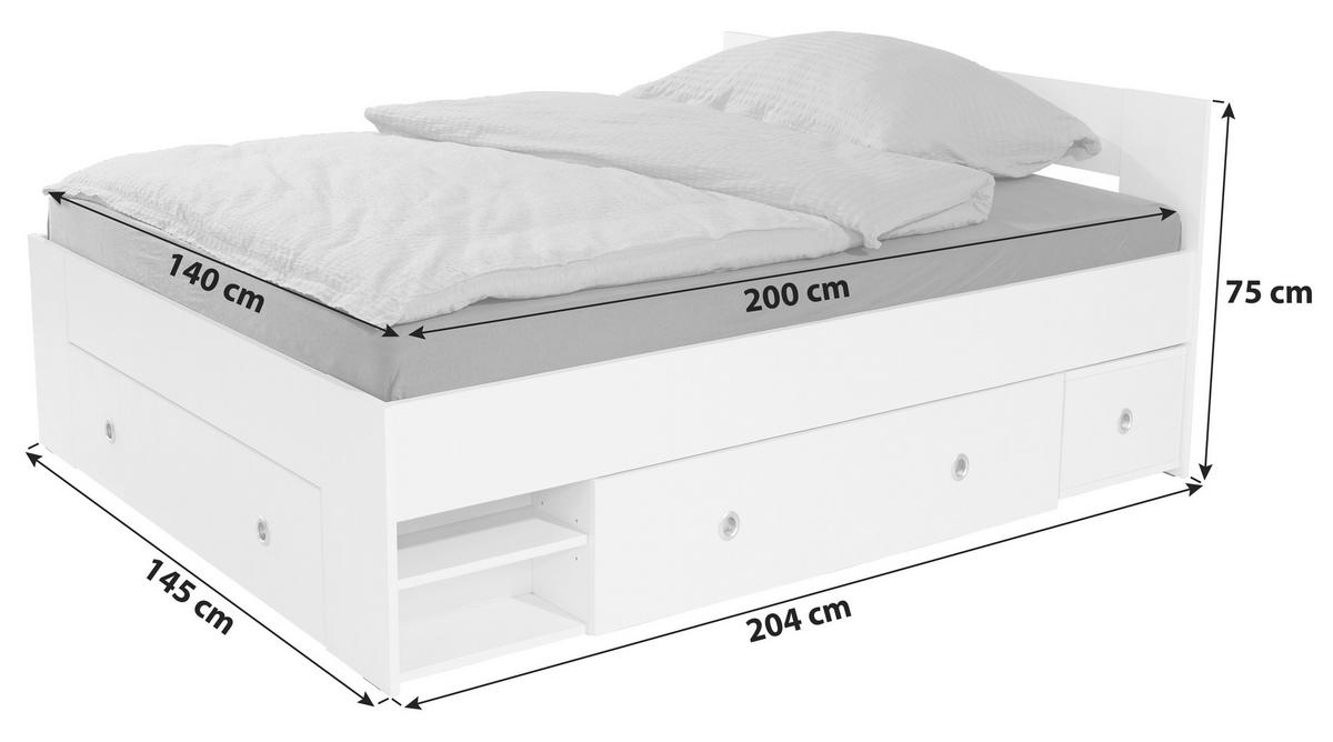 Postel s úložným prostorem Azurro,140x200, bílá/dub - bílá/dub wotan, Moderní, kompozitní dřevo (140/200cm)