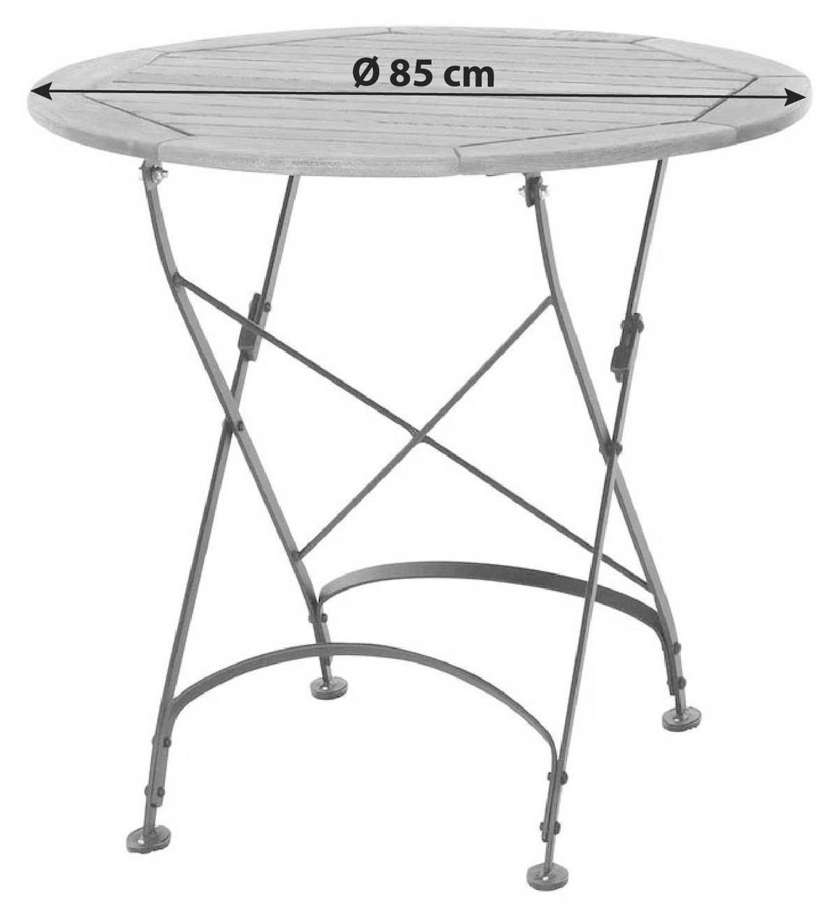 Gartentisch Klappbar Robinienholz/Metall ⌀ 85 cm - Robinienfarben/Schwarz, KONVENTIONELL, Holz/Metall (85/85/78cm) - Siena Garden