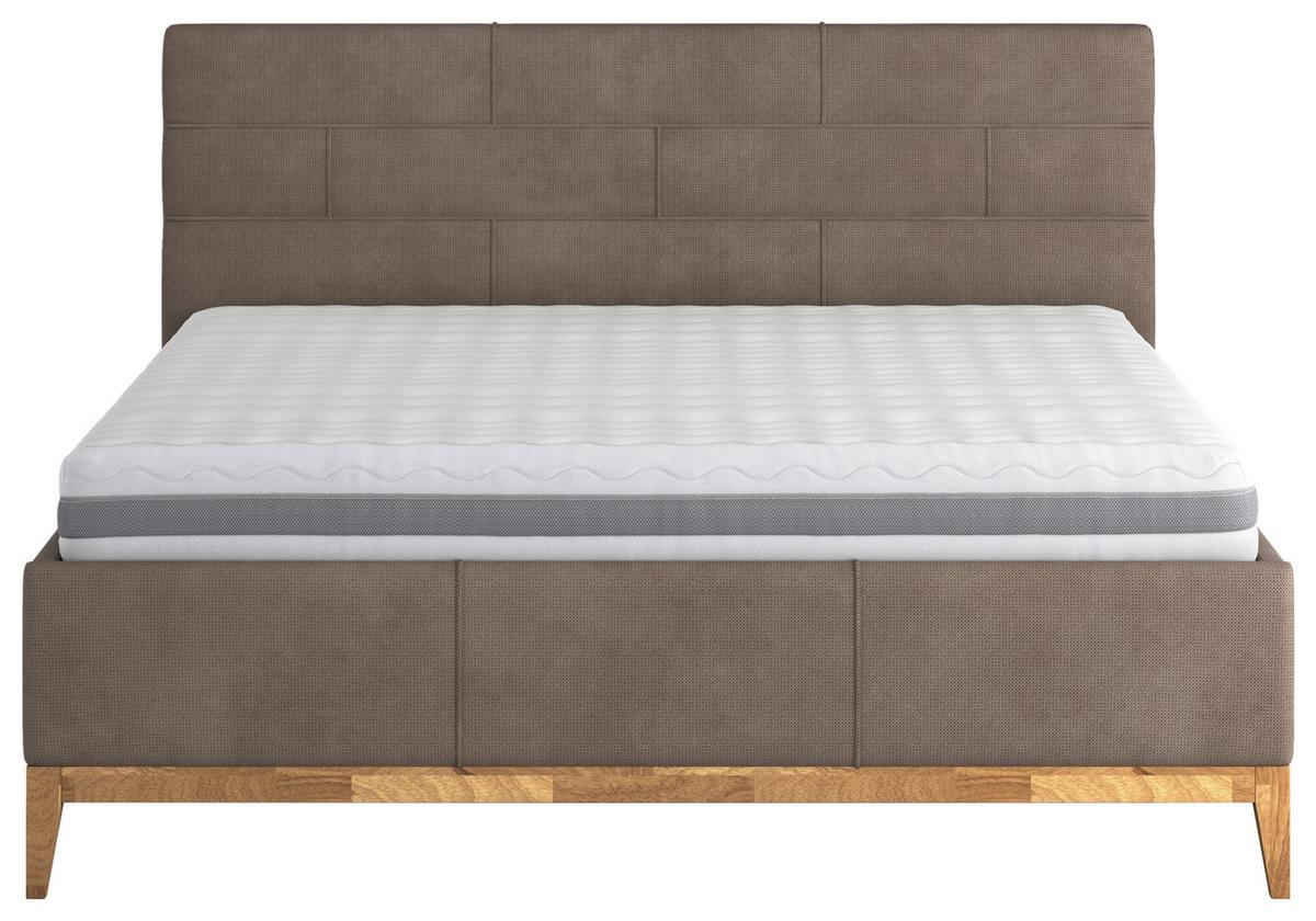 Polsterbett mit Bettkasten Jupiter 180x200 cm Taupe - Taupe/Eichefarben, MODERN, Holz/Holzwerkstoff (180/200cm) - MID.YOU