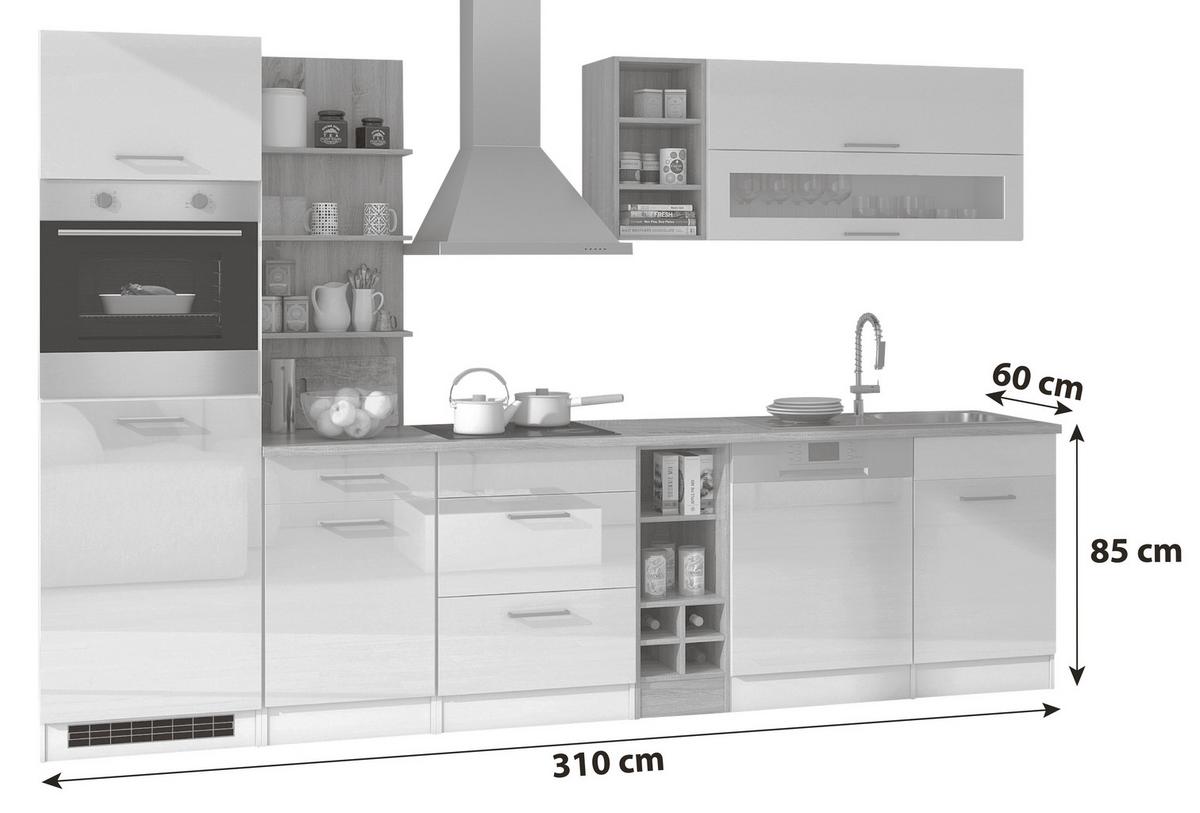 Küchenzeile Mailand Mit Geräten 340 Cm Anthrazit Elegant - Eichefarben/Anthrazit, MODERN, Holzwerkstoff (340cm) - Held