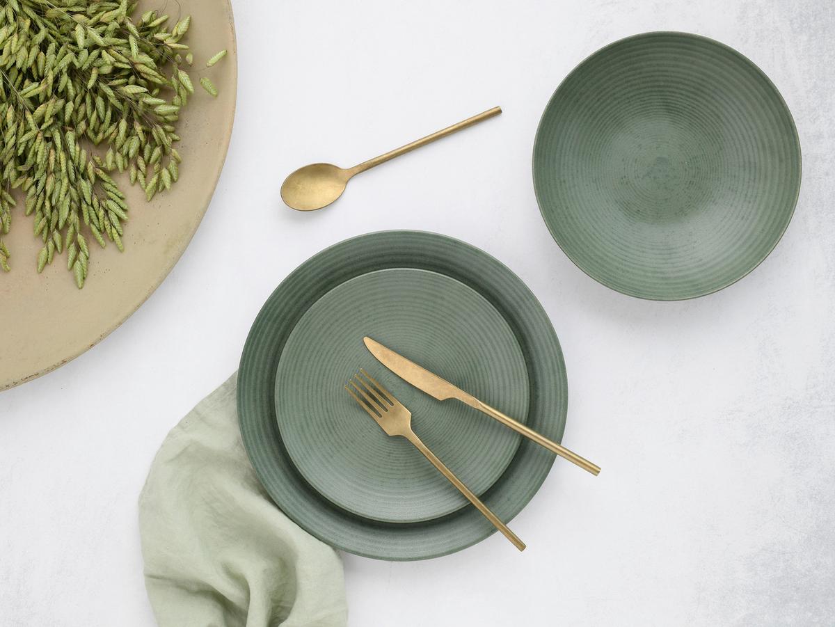 Tafelservice Catania Eukalyptus, 12--Teilig., Grün - Grün, Basics, Keramik - Creatable