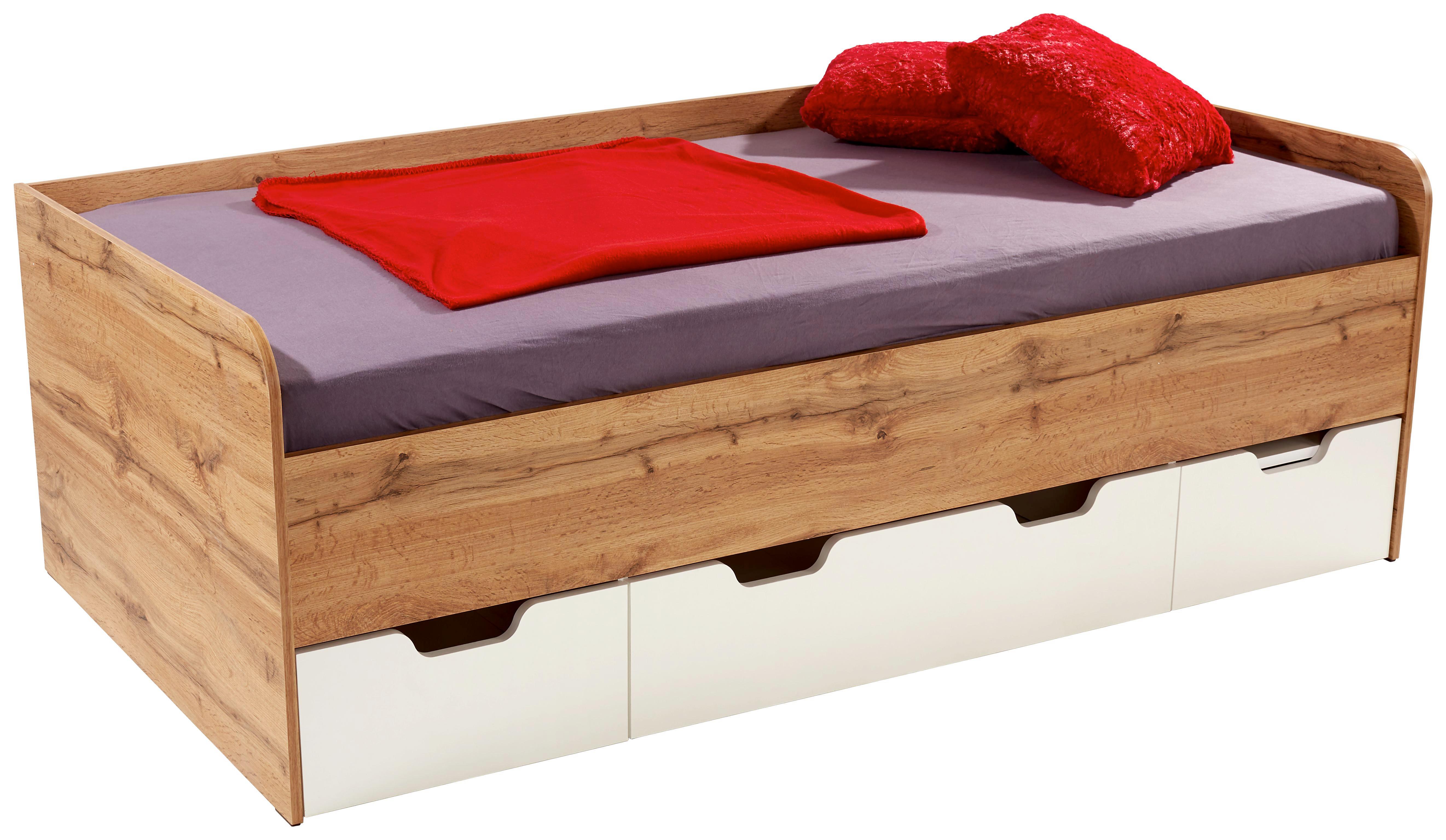 Bett Frame 90x200 Eiche Wotan/Weiß - Eichefarben/Weiß, KONVENTIONELL, Holzwerkstoff (204/60/94cm)