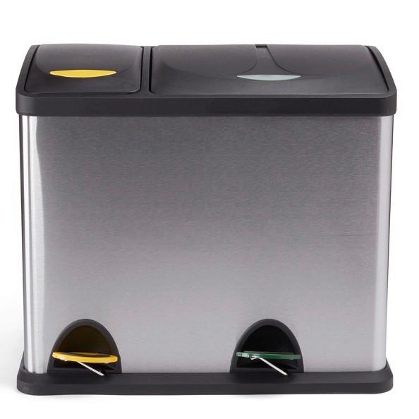 Treteimer 26l Silberfarben Metall LxBxH: 47x30x40,5 cm - Silberfarben/Schwarz, Basics, Kunststoff/Metall (47/30/40,5cm)