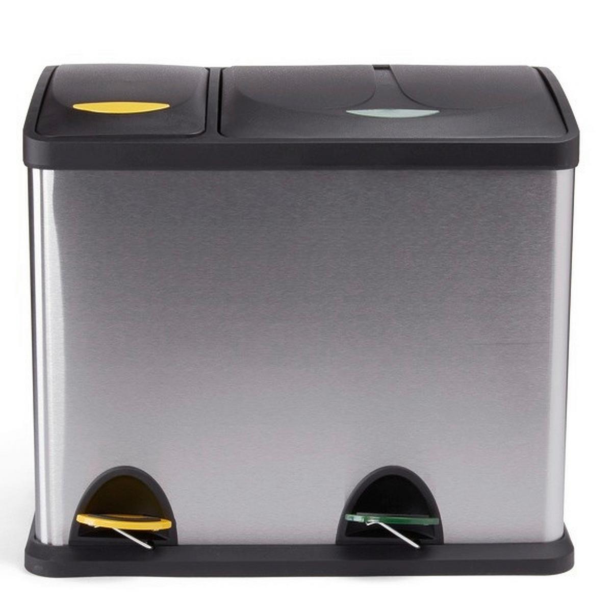 Treteimer 26l Silberfarben Metall LxBxH: 47x30x40,5 cm - Silberfarben/Schwarz, Basics, Kunststoff/Metall (47/30/40,5cm)