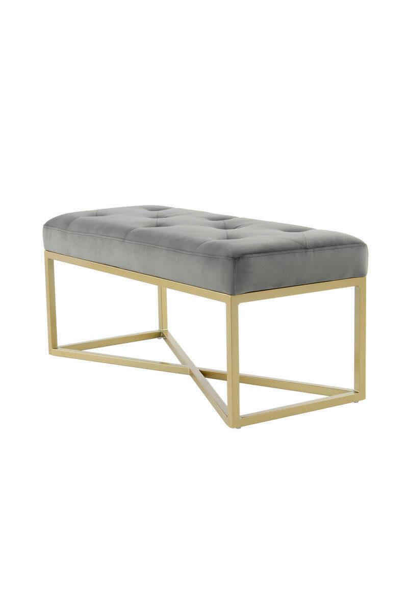 Dlhá taburetka GREY - sivá/zlatá, Basics, kov/kompozitné drevo (90/40/40cm)