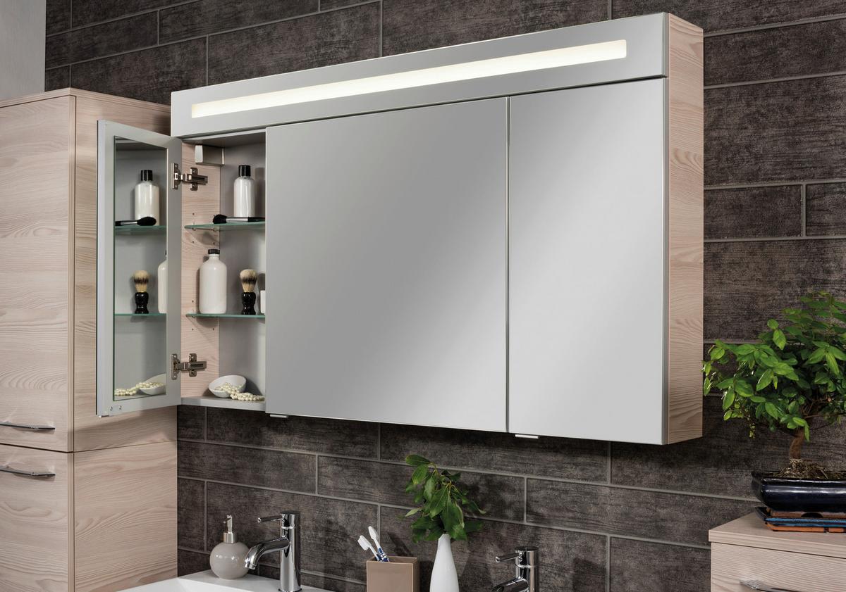 Badezimmer Clever Eschefarben B: 120cm - Eschefarben/Weiß, MODERN, Glas/Holzwerkstoff (120/118,9/45,7cm) - MID.YOU