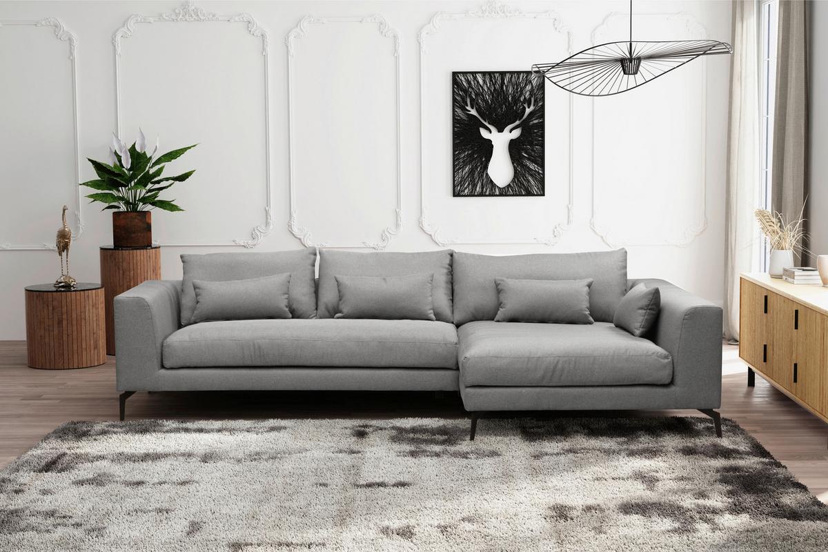 Ecksofa Berlin Webstoff Grau 313x172 Cm - Schwarz/Grau, Design, Textil (313/172cm) - Livetastic
