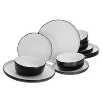 Tafelservice Nordic Cool Black Schwarz, Grauweiß 12--Teilig - Grauweiß/Schwarz, Basics, Keramik - Creatable