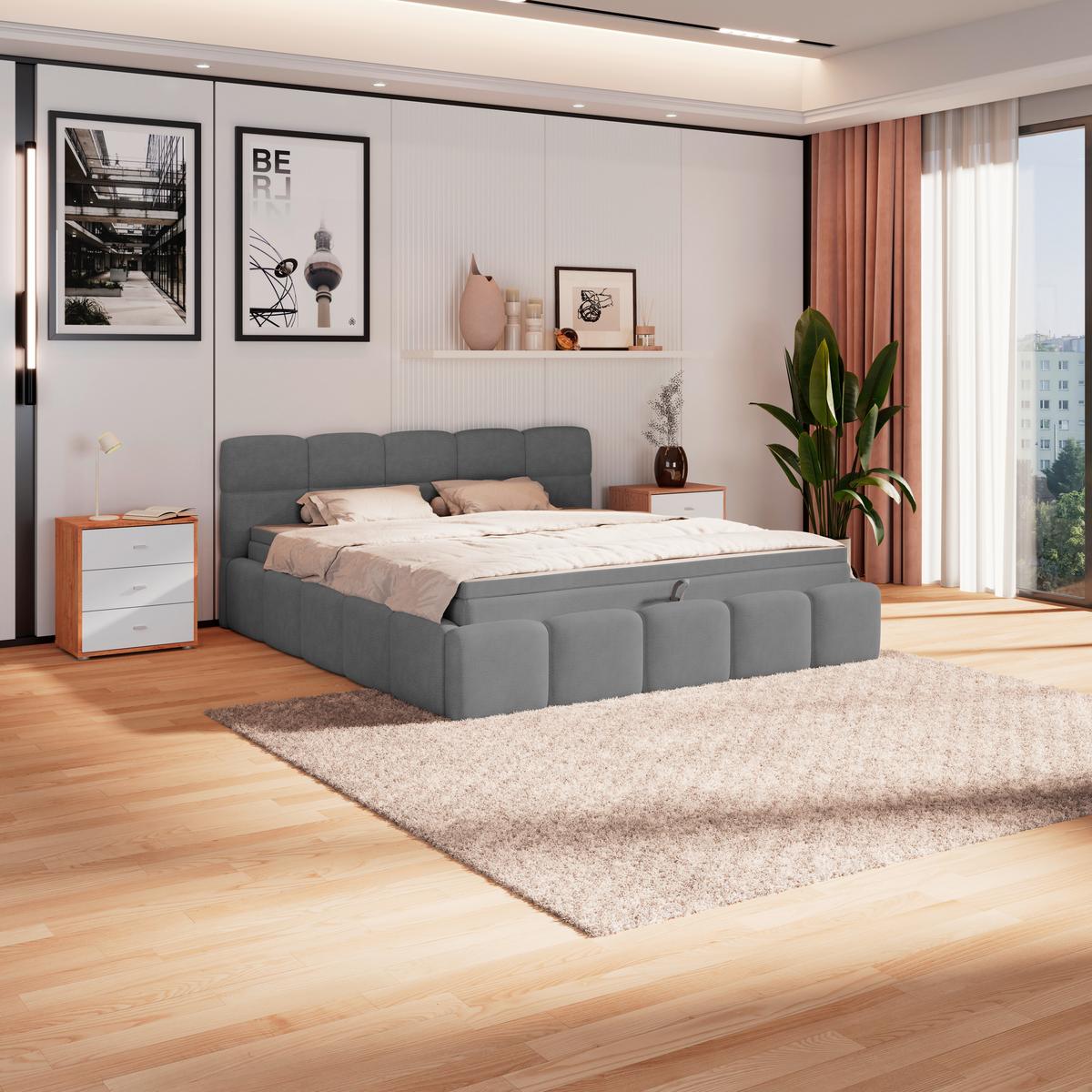 Polsterbett Noe Anthrazit 160x200 Cm - Anthrazit/Schwarz, Trend, Textil/Metall (160/200cm)