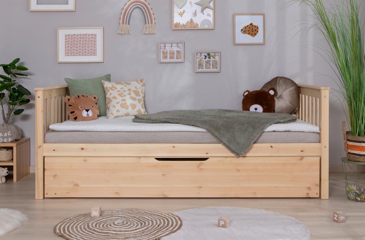 Etagenbett Sammy Kiefer Massiv Inkl. Bettkasten + Leiter - Naturfarben, MODERN, Holz (90/200cm) - MID.YOU