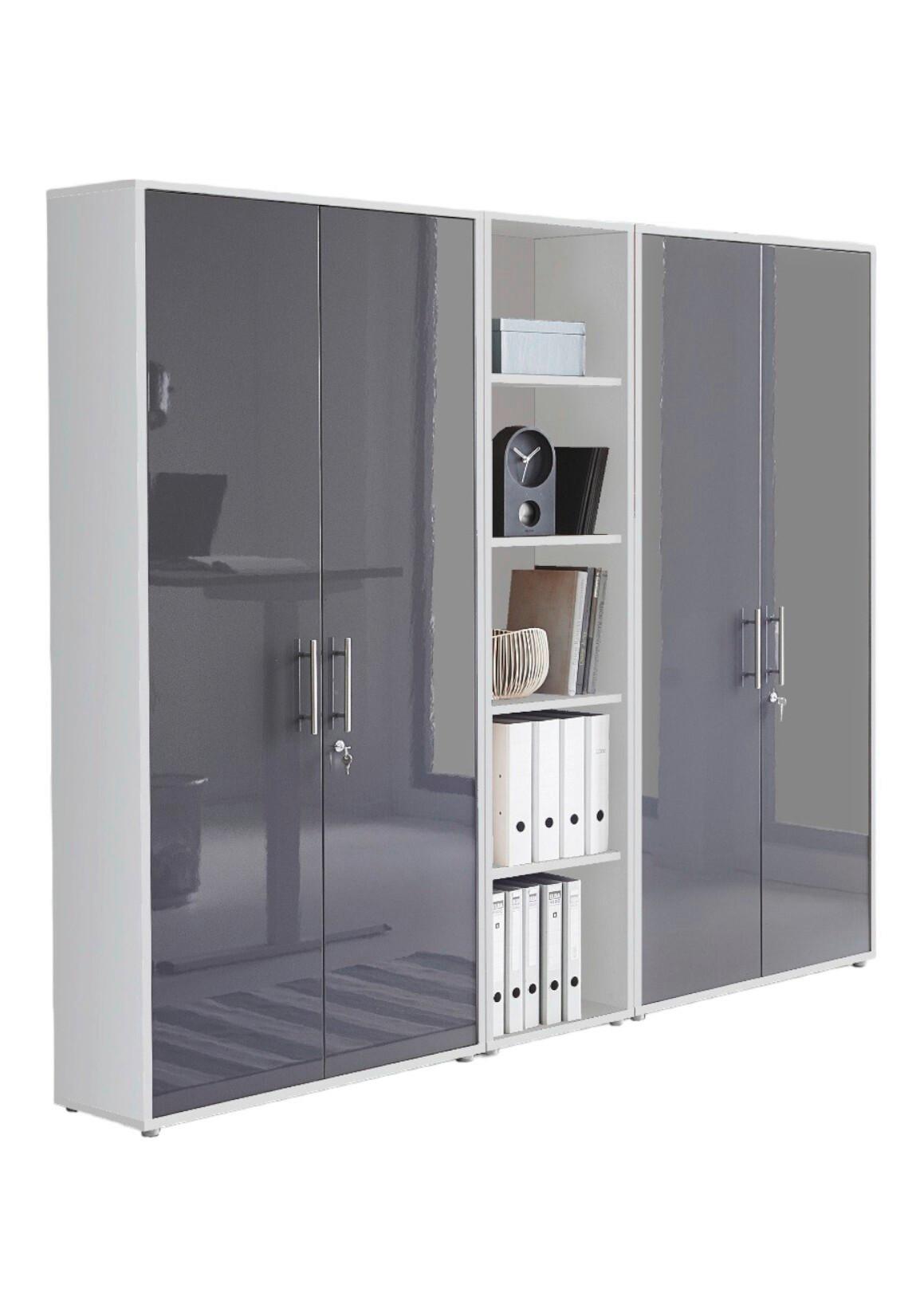 Office Edition B: 212,9 cm Weiß/Anthrazit - Anthrazit Hochglanz/Weiß, MODERN, Holzwerkstoff (212,9/185,6/33cm) - MID.YOU