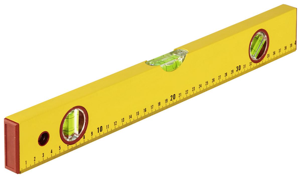 Wasserwaage Falko L: 40 Cm, 3 Libellen, Mit Aufhängeloch - Gelb, KONVENTIONELL, Metall (40cm)