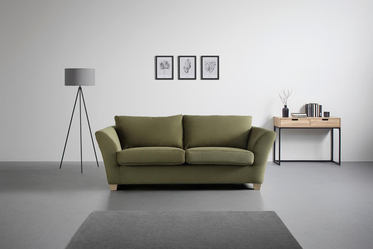 Trojmiestna pohovka DEVADO, zelený menčester - zelená/prírodná farba, drevo/textil (216/70-85/95cm) - Mömax
