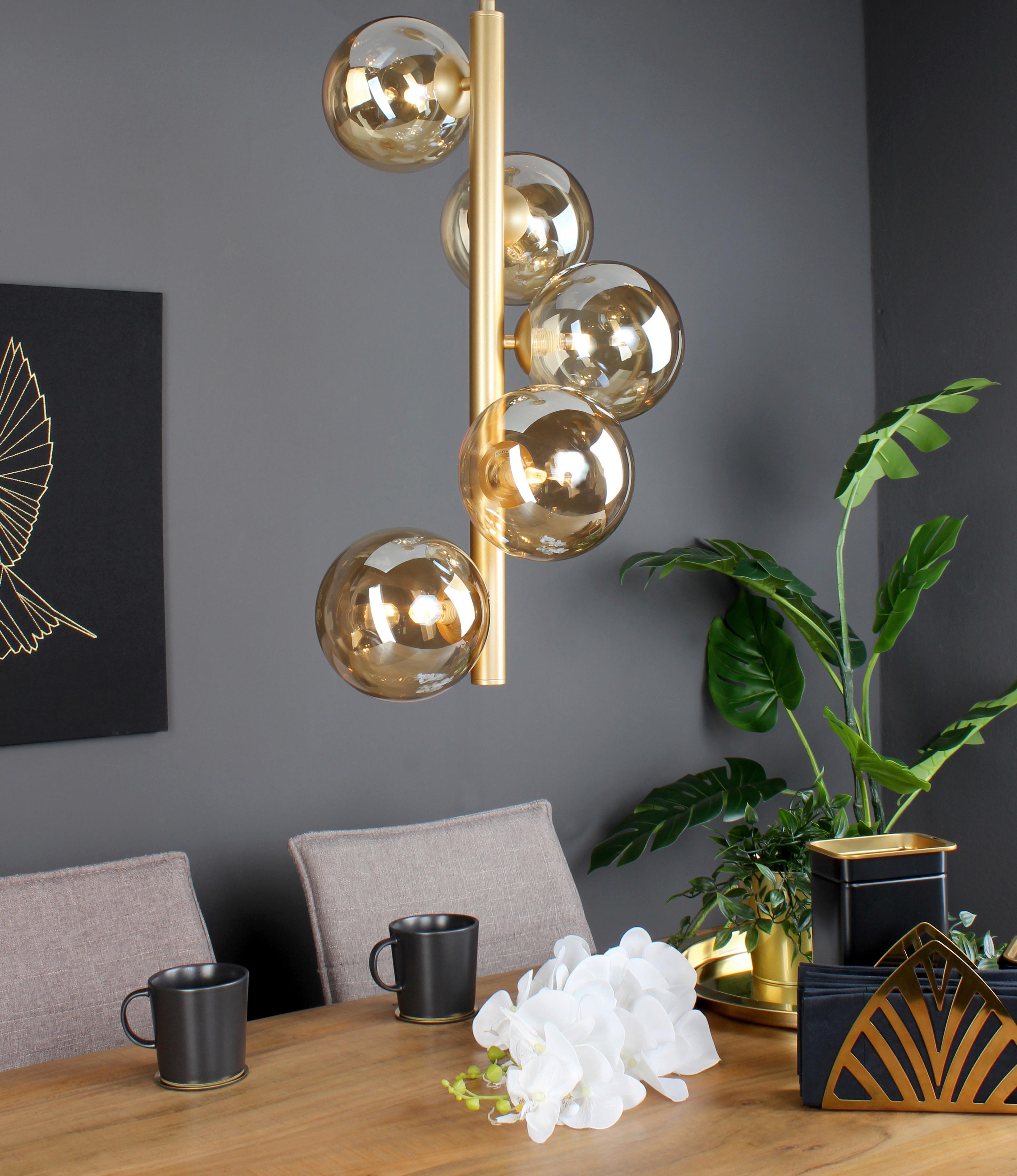 Hängeleuchte 9120-S5 Go - Champagner/Messingfarben, Basics, Glas/Metall (38,1/64,5cm)