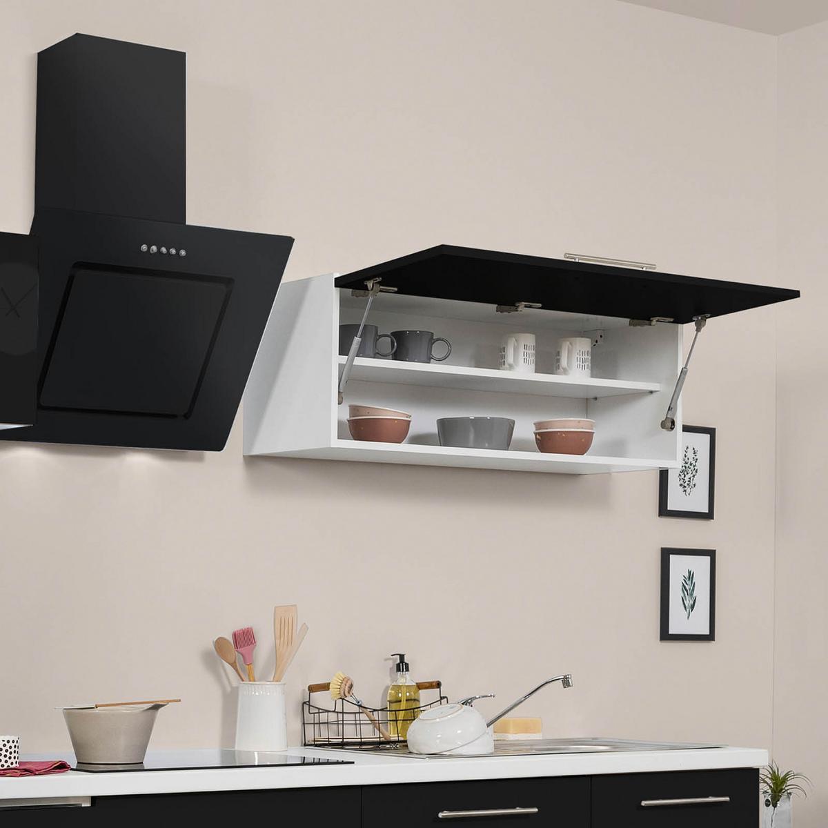 Küchenzeile mit Geräten 280 cm Schwarz Hochglanz/Weiß - Schwarz/Weiß, KONVENTIONELL, Holzwerkstoff (280cm) - Respekta