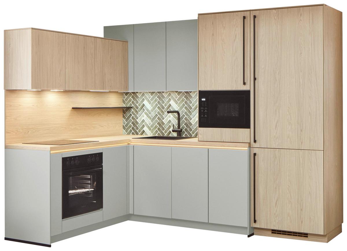 Eckküche Sidney/singapur - Sandfarben/Eichefarben, Basics, Holzwerkstoff (185/288cm) - Vertico