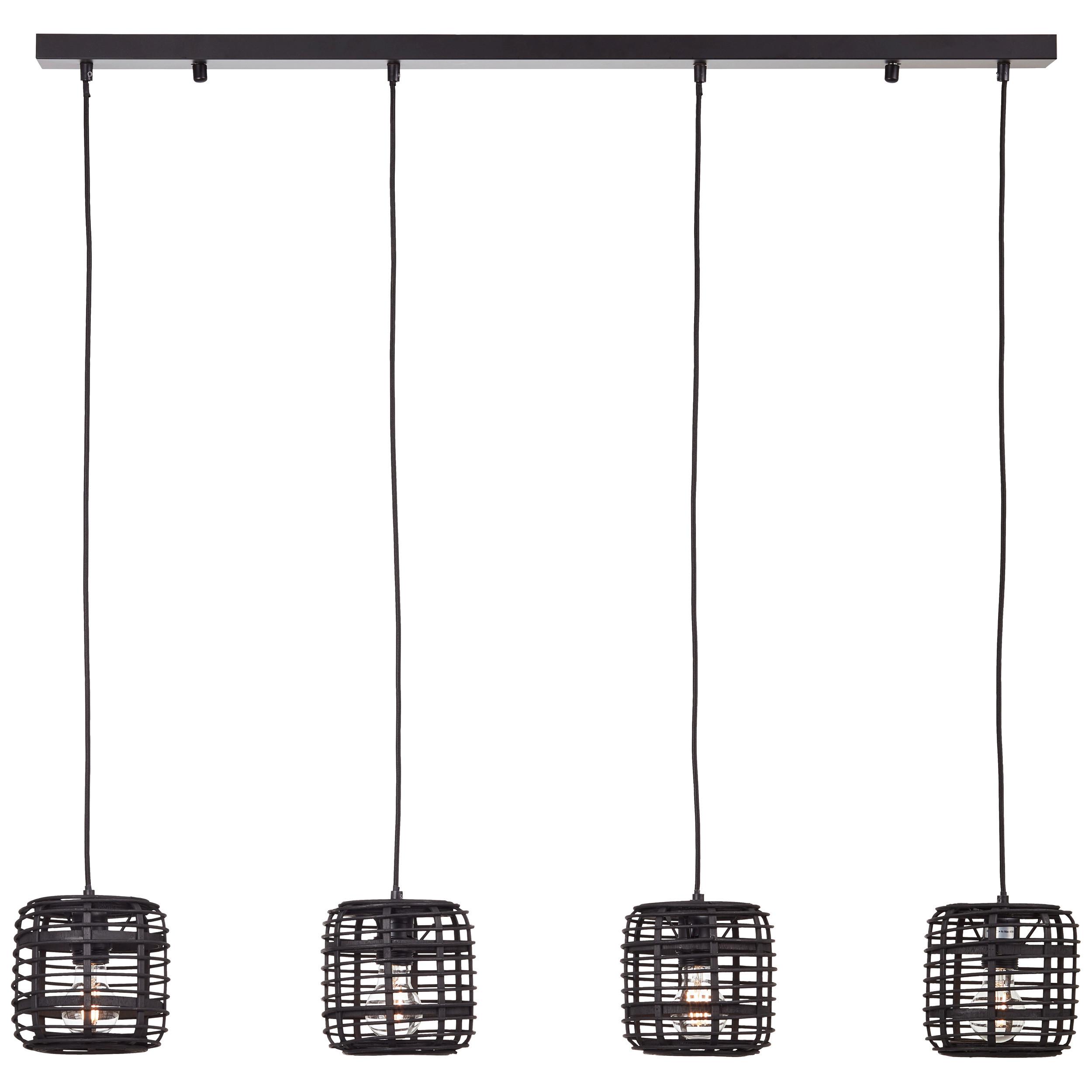 Hängeleuchte Crosstown H:110cm 4-Flammig, Bambusgitter Schirm - Schwarz, KONVENTIONELL, Holz/Metall (110/16,5/110cm) - Brilliant