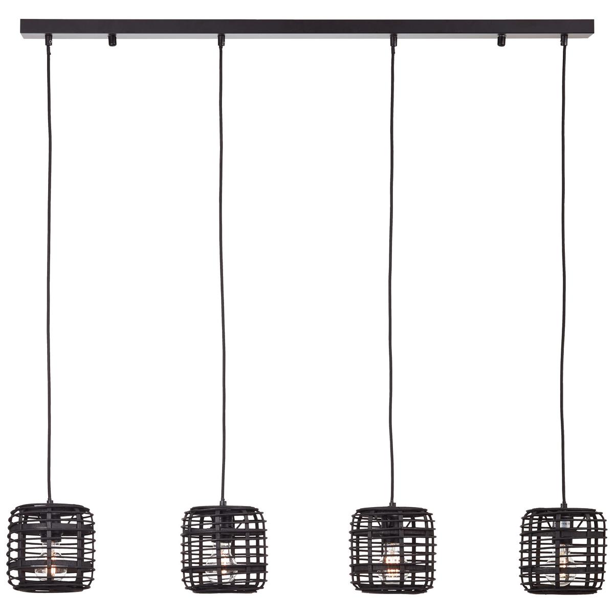 Hängeleuchte Crosstown H:110cm 4-Flammig, Bambusgitter Schirm - Schwarz, KONVENTIONELL, Holz/Metall (110/16,5/110cm) - Brilliant