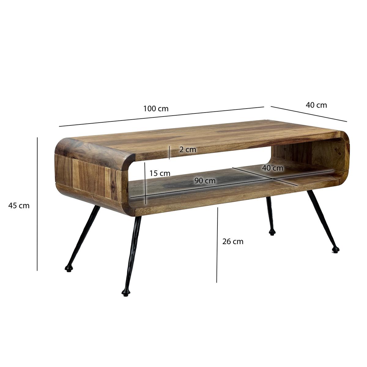 COUCHTISCH Braun L: 100cm - Schwarz/Braun, Design, Holz/Metall (100/40/45cm) - MID.YOU