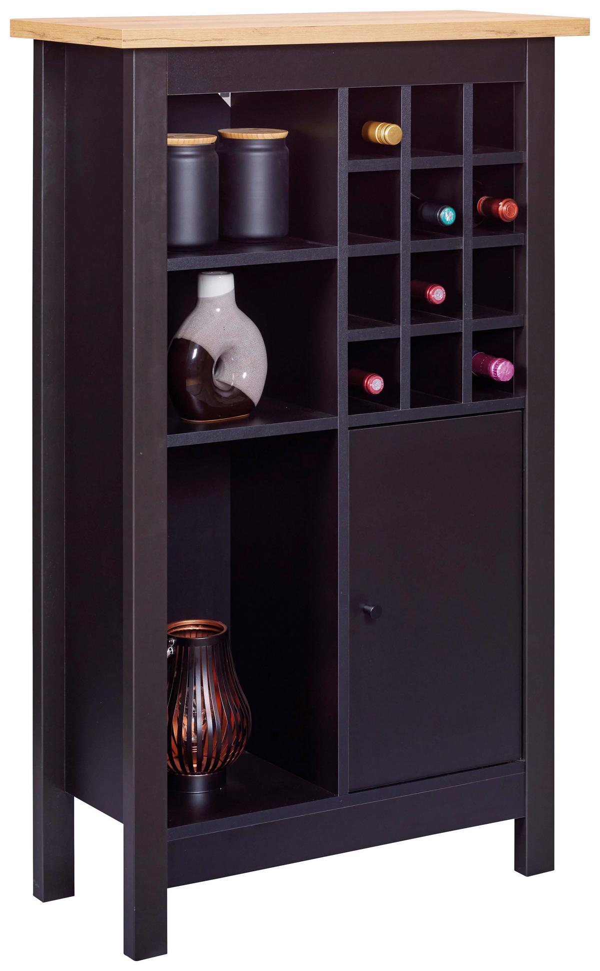 Weinschrank Helina - Schwarz/Eiche Artisan, Design, Holzwerkstoff (77/124/33cm) - Livetastic