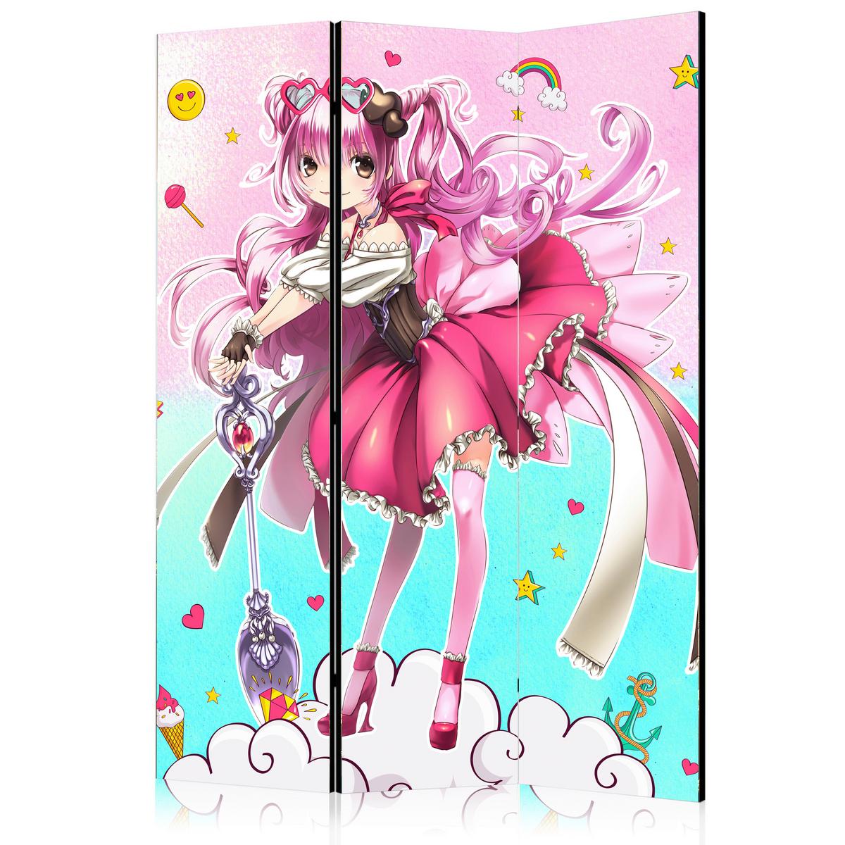 Paravent Türkis Pink B: 135 Cm - Türkis/Pink, Basics, Holz/Textil (135/172/3cm) - artgeist