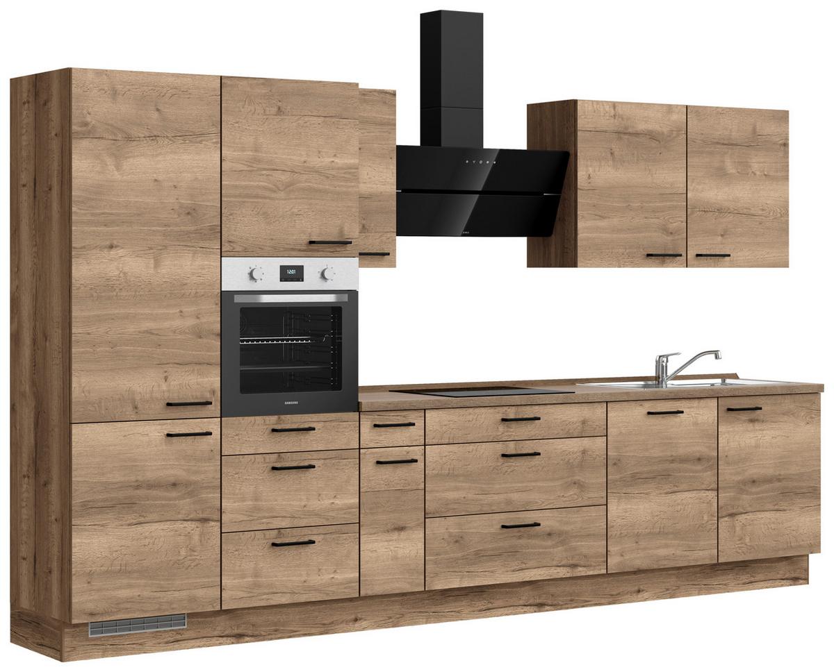 Kuchyňská linka 360 cm, dekor dub Havanna - černá/tmavý dub, Moderní, kov/kompozitní dřevo (360cm) - Nobilia