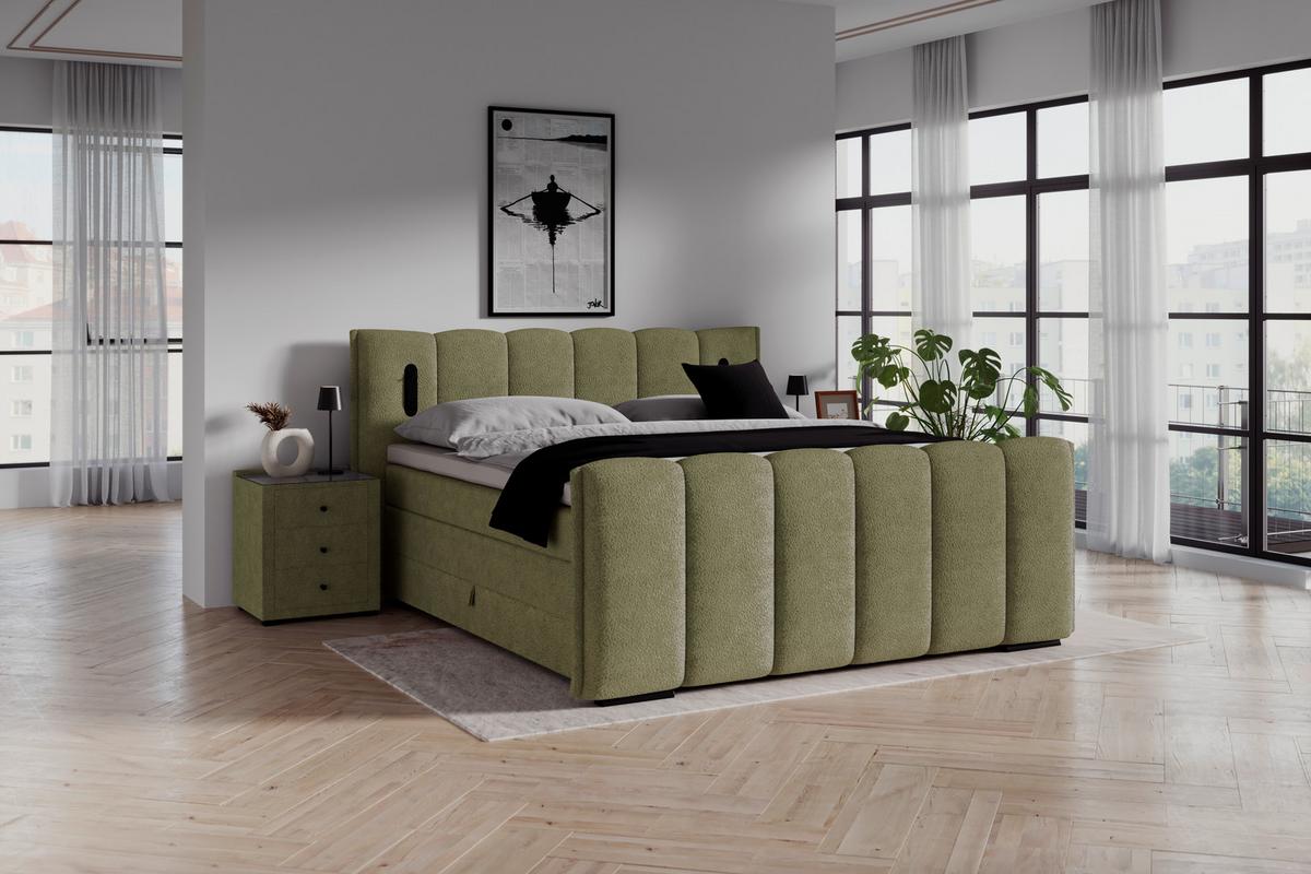 Boxspringbett Elysia inkl. Bettkasten 160x220 - Schwarz/Grün, Trend, Holz/Holzwerkstoff (160/220cm) - Luca Bessoni